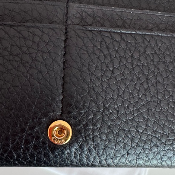 Chloé Black Leather Wallet with Gold Accent